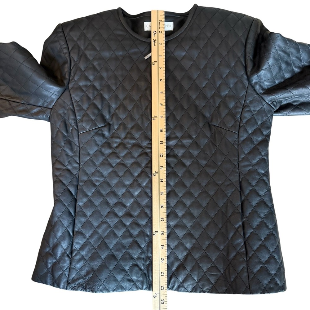 CASUAL CORNER Quilted Leather Jacket Vintage EUC Fitted Classic Zip Black Small - Picture 6 of 8